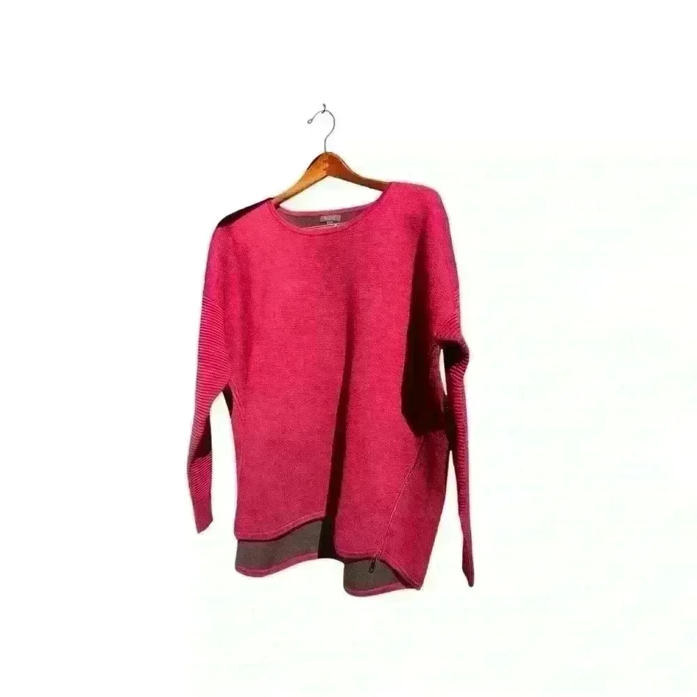 J Crew Women’s Ribbed Merino Wool Cranberry Pullover Sweater Sz L Side-Zip EUC